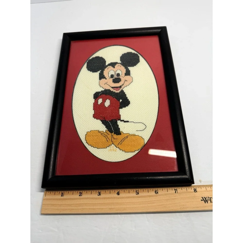 Vintage Mickey Mouse Handmade Framed Cross Stitch Disney Art Joy to Caroline
